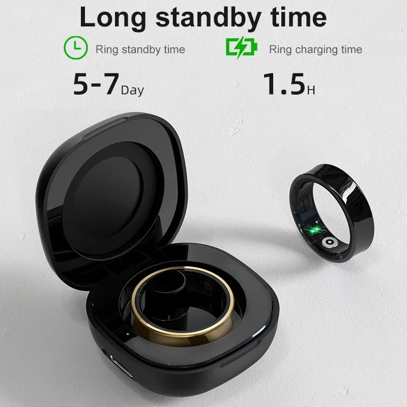 Temperature Ring Skin - แหวนอัจฉริยะสำหรับผู้ชายและผู้หญิง พร้อมกล่องชาร์จ, วัดอัตราการเต้นของหัวใจ, วัดออกซิเจนในเลือด, วัดอุณหภูมิผิว, กันน้ำ